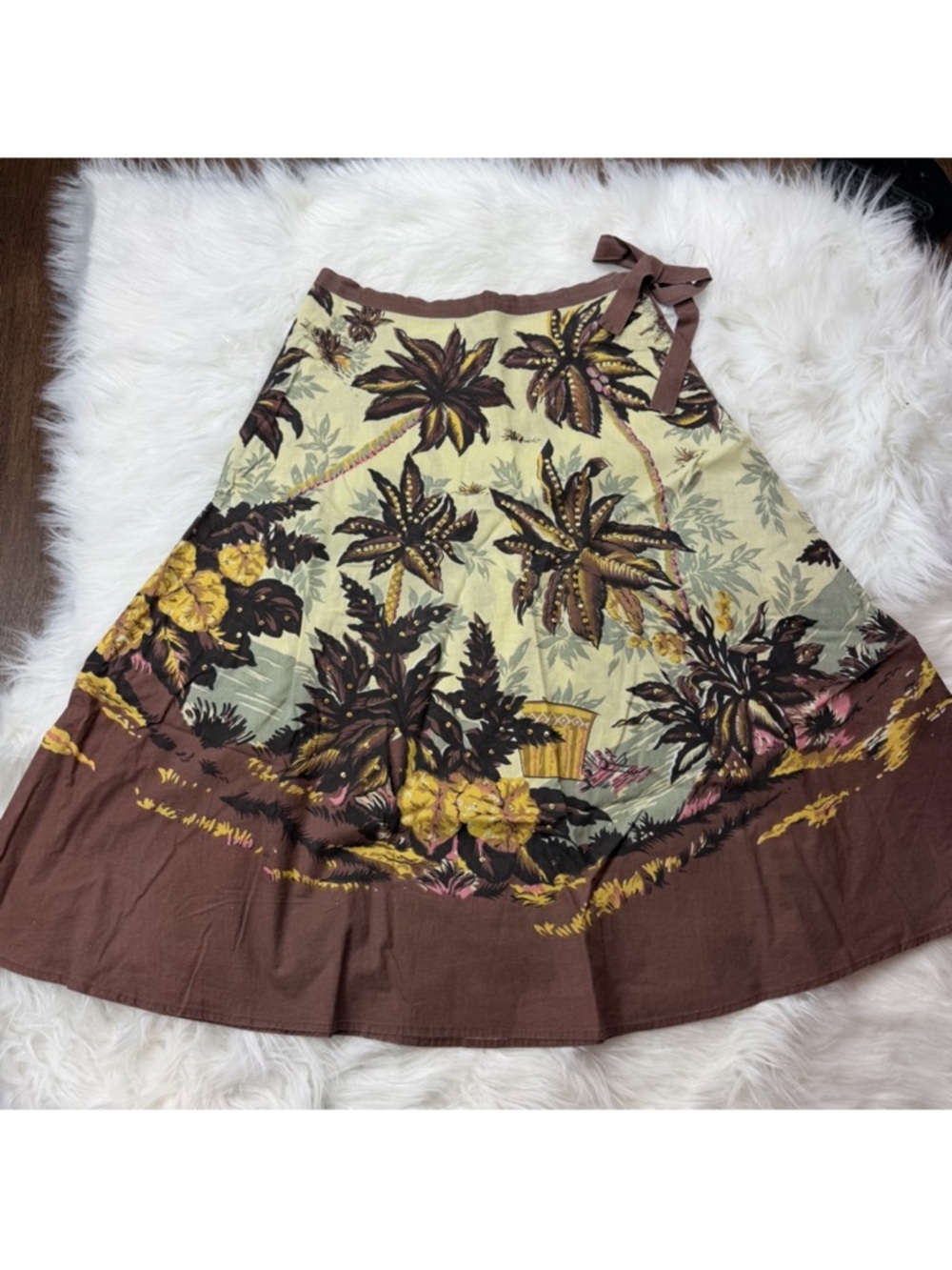 Miss Shop Tropical A-Line Skirt - Brown and Cream